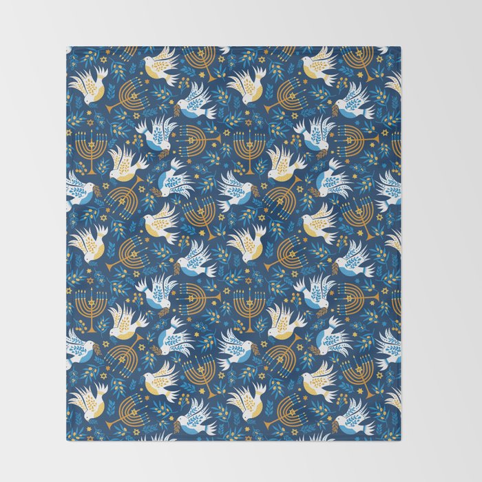 Hanukkah Blue Pattern Throw Blanket Gallery Image 2