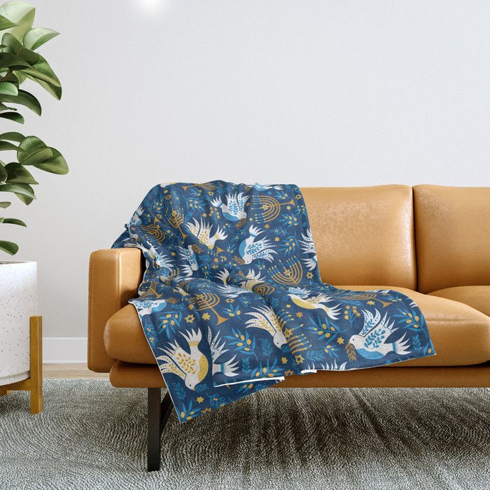 Hanukkah Blue Pattern Throw Blanket Gallery Image 1