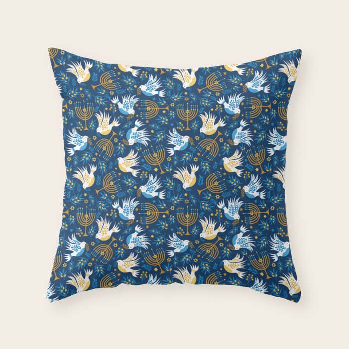 Hanukkah Blue Pattern Throw Pillow Gallery Image 1