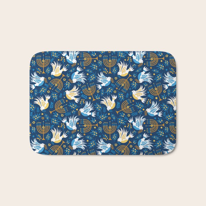 Hanukkah Blue Pattern Bath Mat Gallery Image 1