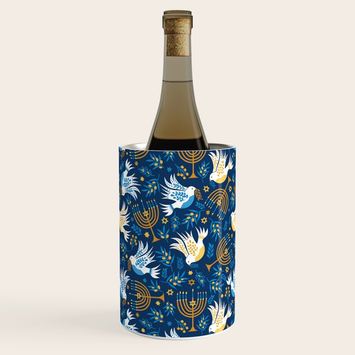 Hanukkah Blue Pattern Wine Chiller Gallery Image 1