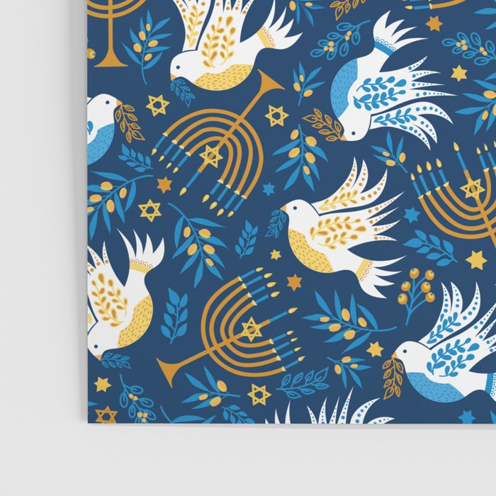 Hanukkah Blue Pattern Poster Gallery Image 3