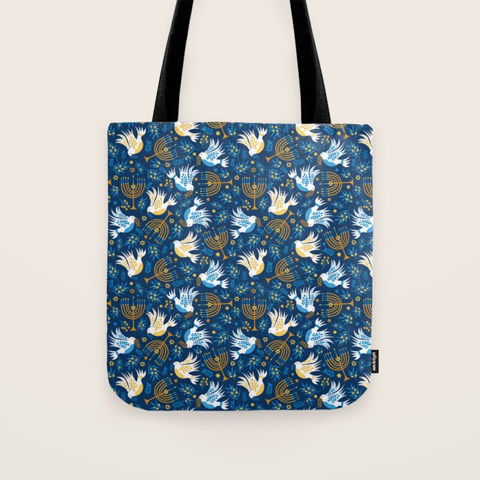Hanukkah Blue Pattern Tote Bag Gallery Image 1