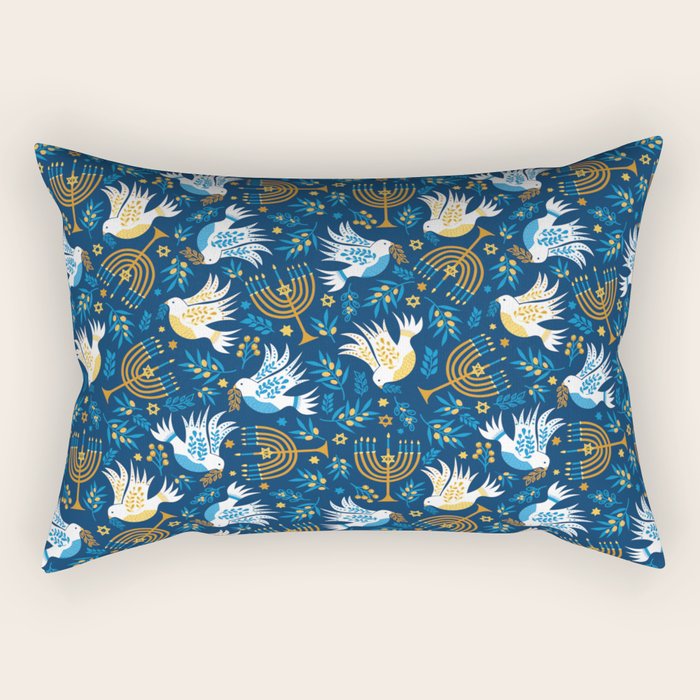Hanukkah Blue Pattern Rectangular Pillow Gallery Image 2
