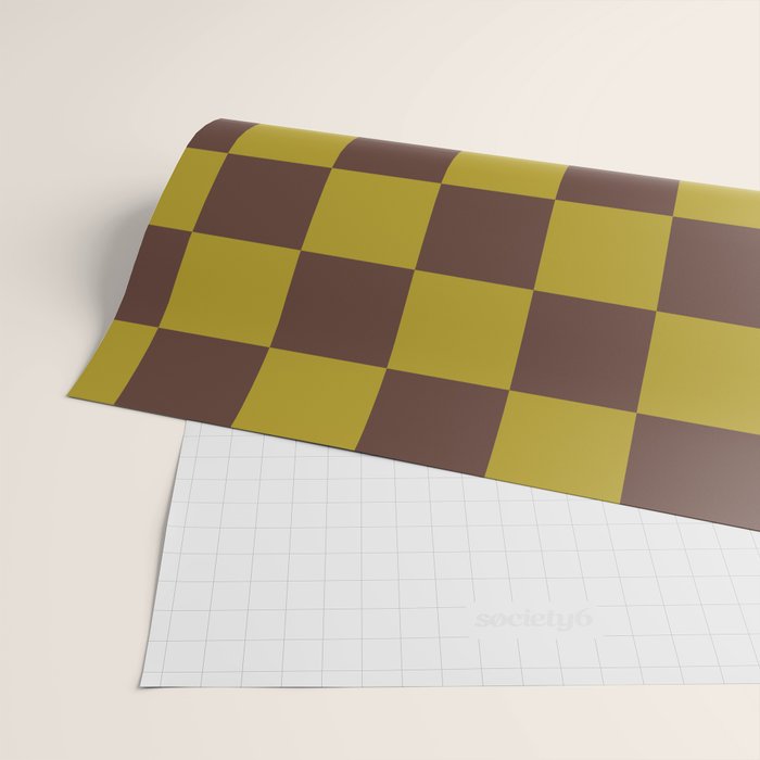 Chocolate x Yellow Chartreuse Mixed Checker Wrapping Paper Gallery Image 2
