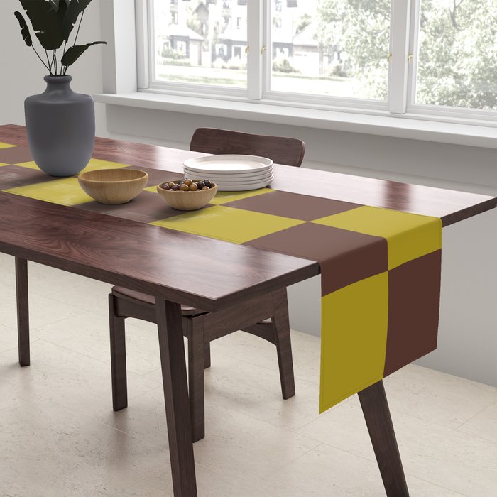 Chocolate x Yellow Chartreuse Mixed Checker Table Runner Gallery Image 2