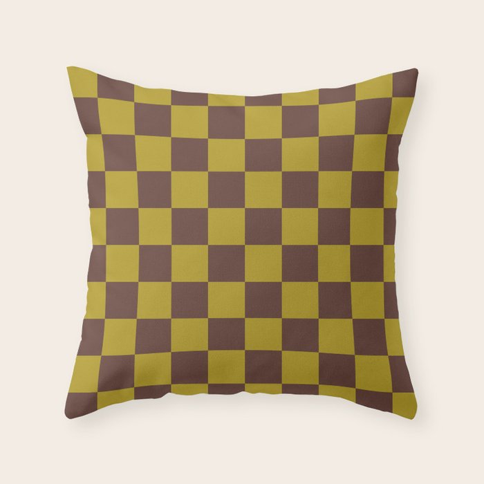 Chocolate x Yellow Chartreuse Mixed Checker Throw Pillow Gallery Image 6