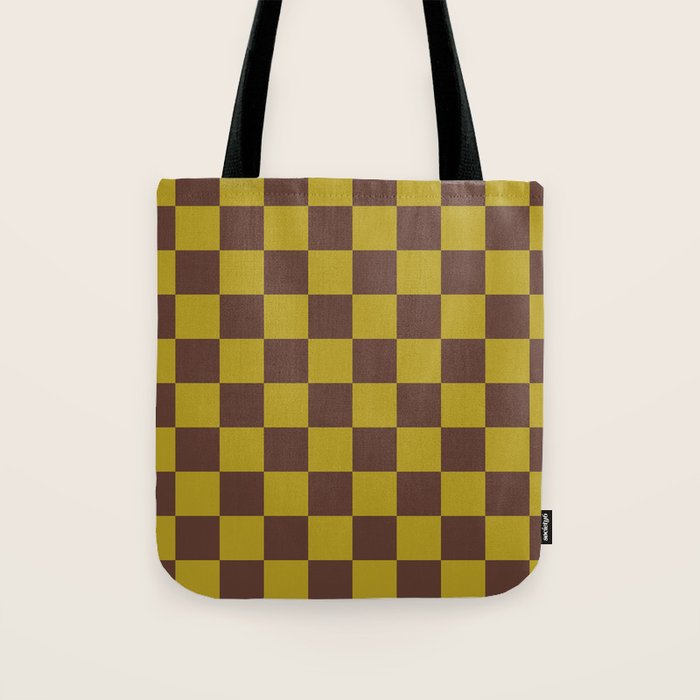 Chocolate x Yellow Chartreuse Mixed Checker Tote Bag Gallery Image 1