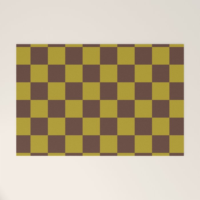 Chocolate x Yellow Chartreuse Mixed Checker Welcome Mat Gallery Image 1