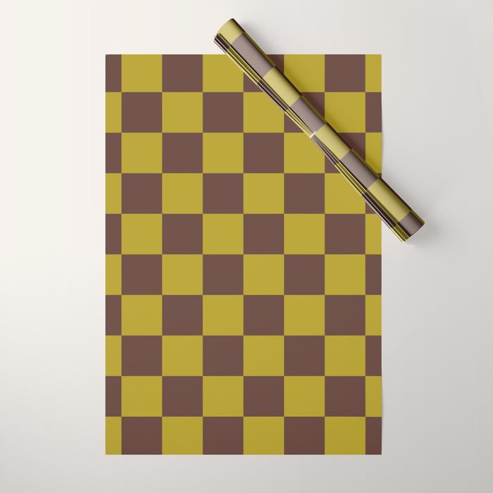 Chocolate x Yellow Chartreuse Mixed Checker Wrapping Paper Gallery Image 1