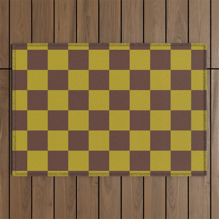 Chocolate x Yellow Chartreuse Mixed Checker Outdoor Rug Gallery Image 1