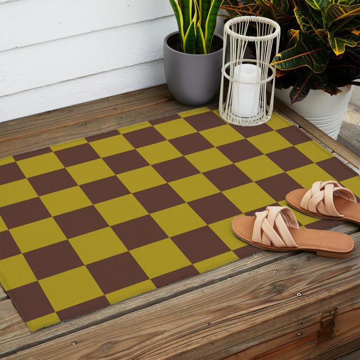 Chocolate x Yellow Chartreuse Mixed Checker Outdoor Rug Gallery Image 2