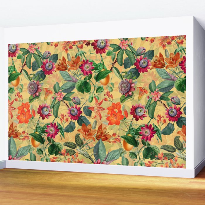 Exotic Sunny Vintage Passionflower Garden Wall Mural Gallery Image 2