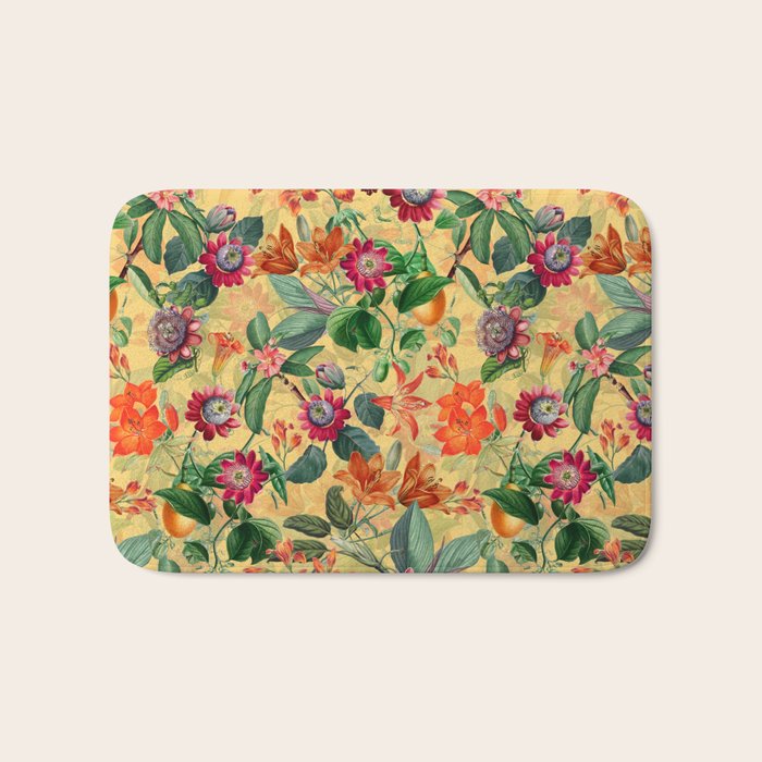 Exotic Sunny Vintage Passionflower Garden Bath Mat Gallery Image 1