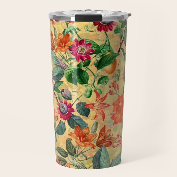 Exotic Sunny Vintage Passionflower Garden Travel Mug Gallery Image 1