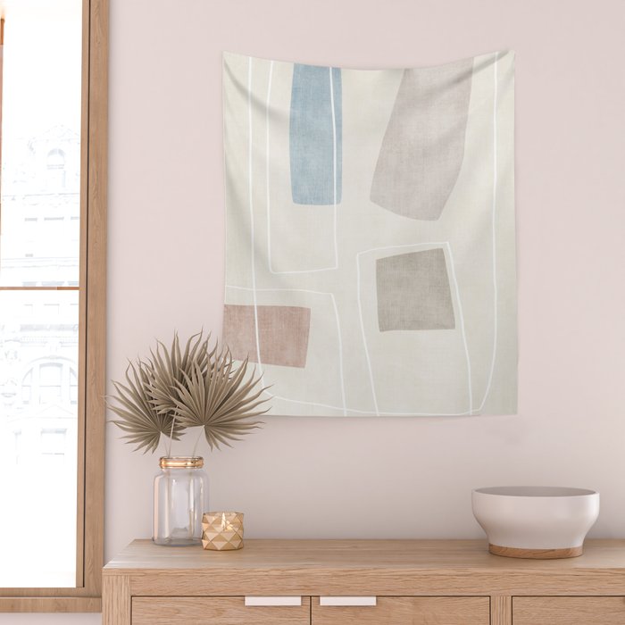 Neutral Minimalist Abstract Artwork Wall Tapestry Gallery Image 2