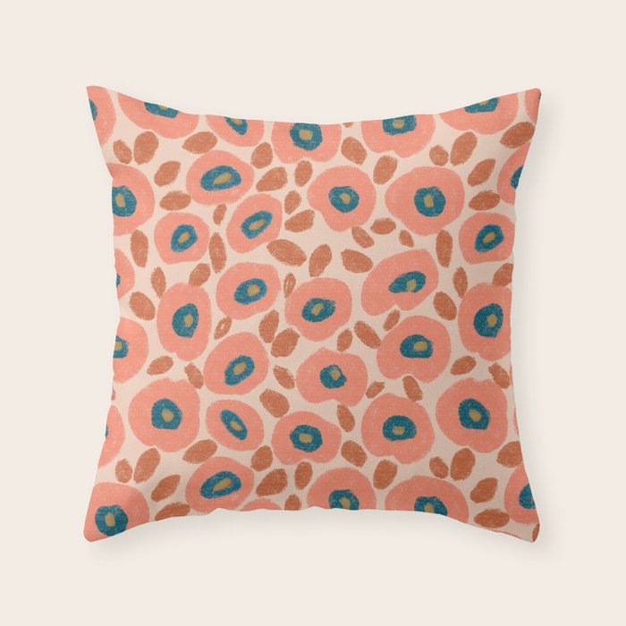 Textured Bold Flower - Peach Throw Pillow Gallery Image 1