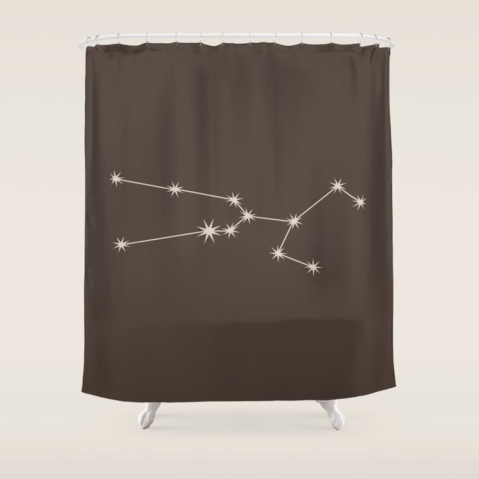 Taurus Zodiac Star Constellation Line Art Coffee Brown Shower Curtain Gallery Image 1