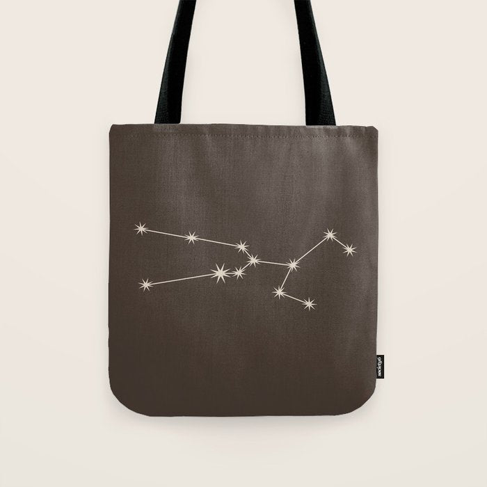 Taurus Zodiac Star Constellation Line Art Coffee Brown Tote Bag Gallery Image 1