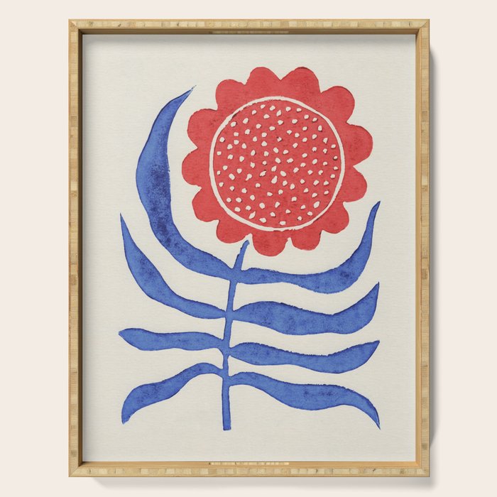 Red Flower / Lino Print Serving Tray Gallery Image 1