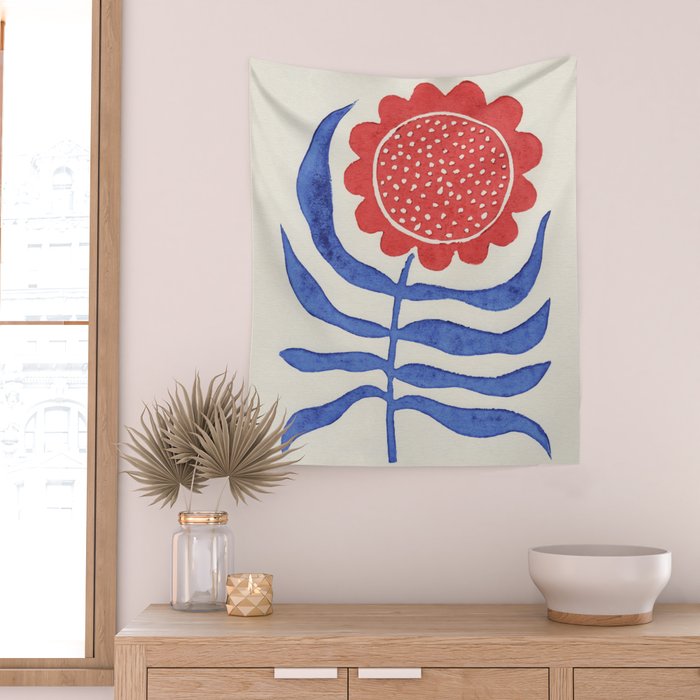 Red Flower / Lino Print Wall Tapestry Gallery Image 2