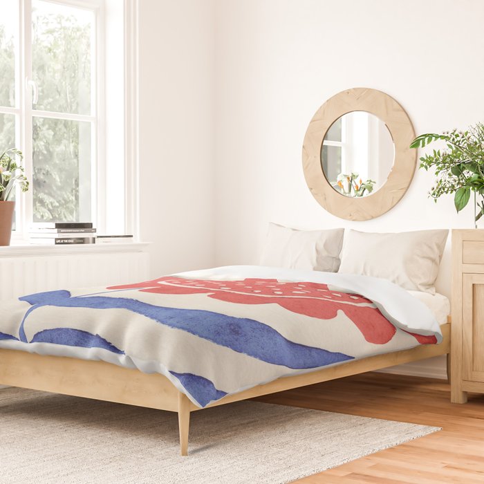 Red Flower / Lino Print Duvet Cover Gallery Image 2