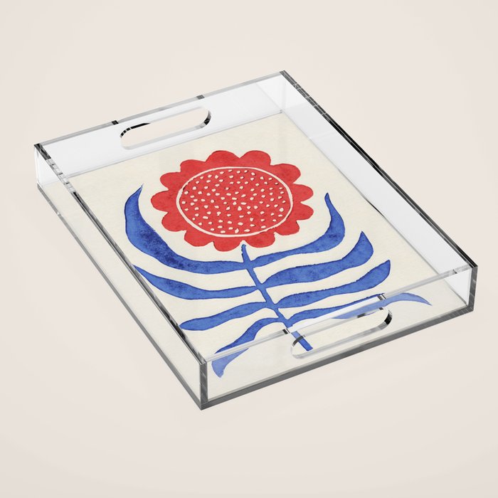 Red Flower / Lino Print Acrylic Tray Gallery Image 1