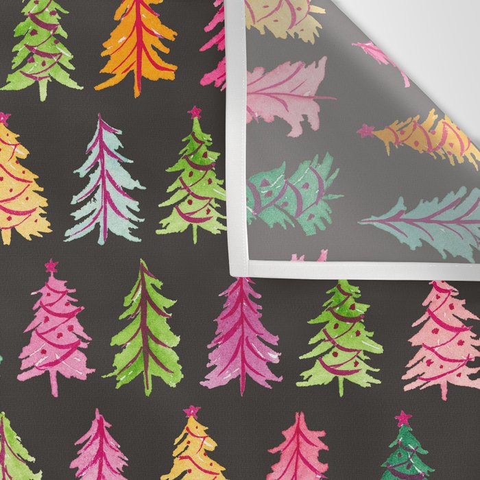 Colorful Vintage Bottlebrush Christmas Trees on Black Wall Tapestry Gallery Image 3