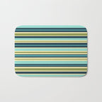Stripes in Blue Aqua Olive Vanilla Bath Mat Gallery Image 1