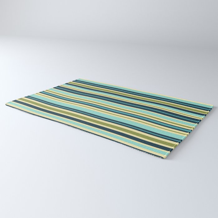 Stripes in Blue Aqua Olive Vanilla Rug Gallery Image 3