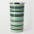 Stripes in Blue Aqua Olive Vanilla Travel Mug Gallery Image 1
