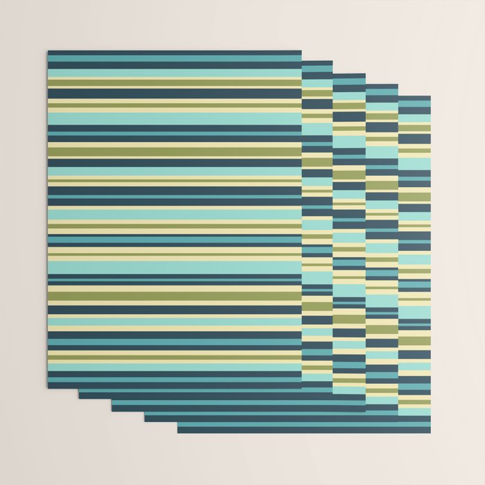 Stripes in Blue Aqua Olive Vanilla Wrapping Paper Gallery Image 3