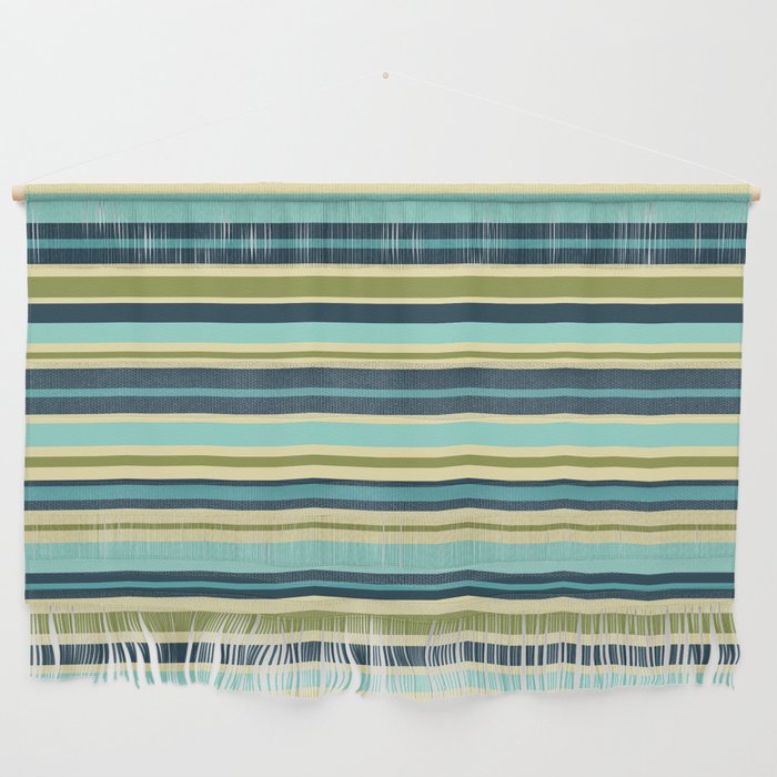 Stripes in Blue Aqua Olive Vanilla Wall Hanging Gallery Image 1