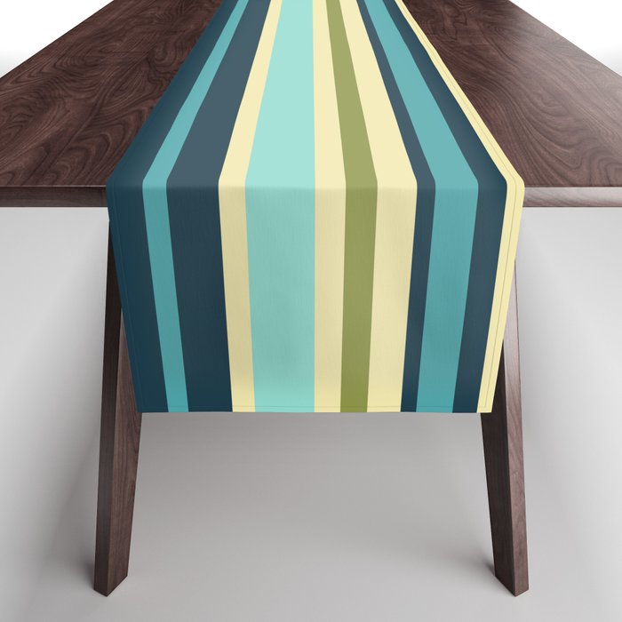 Stripes in Blue Aqua Olive Vanilla Table Runner Gallery Image 1