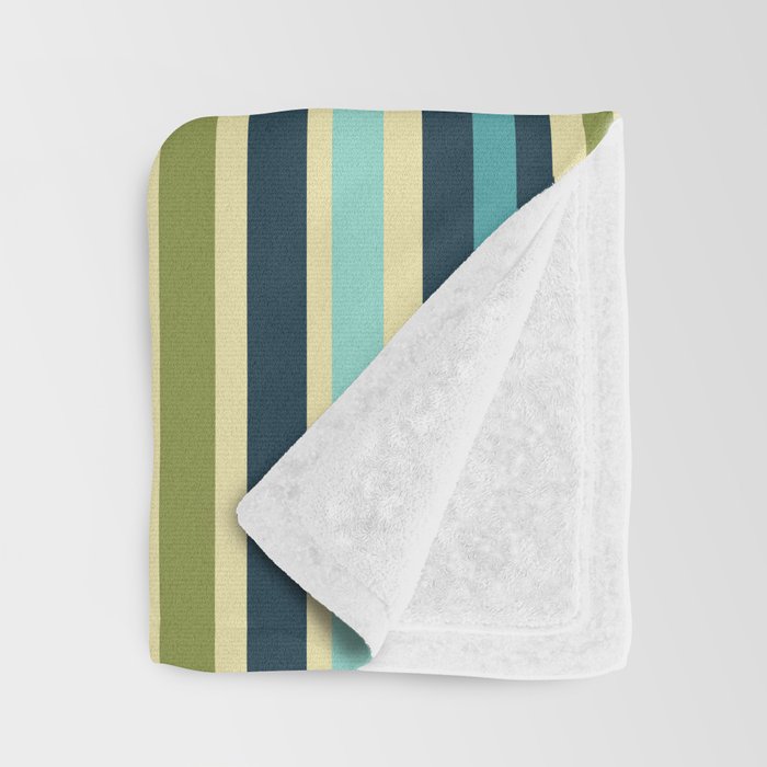 Stripes in Blue Aqua Olive Vanilla Throw Blanket Gallery Image 3
