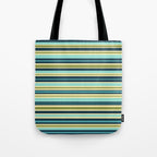 Stripes in Blue Aqua Olive Vanilla Tote Bag Gallery Image 1
