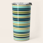 Stripes in Blue Aqua Olive Vanilla Travel Mug Gallery Image 2