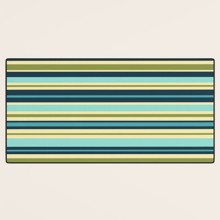Stripes in Blue Aqua Olive Vanilla Desk Mat Gallery Image 3