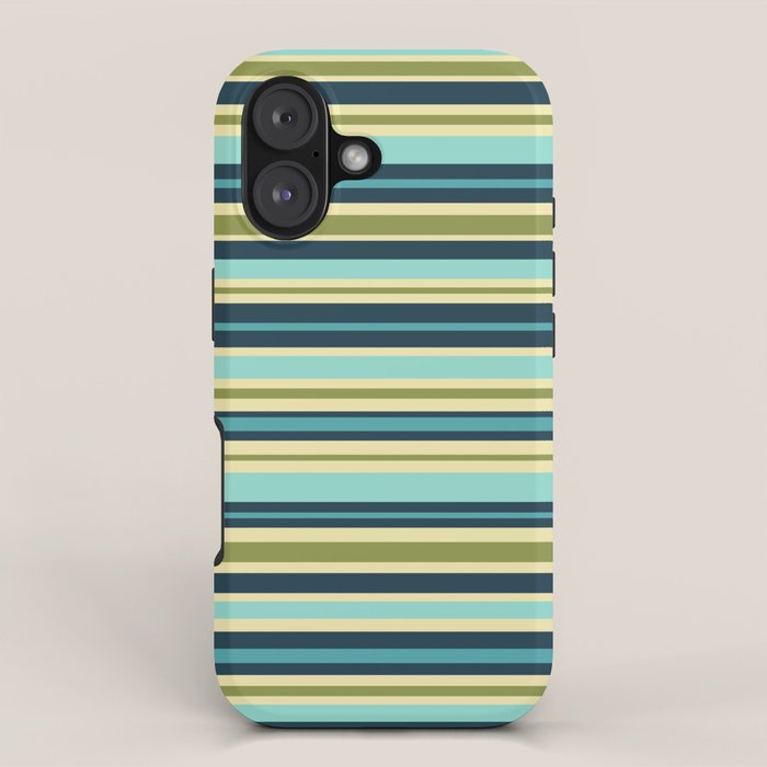 Stripes in Blue Aqua Olive Vanilla iPhone Case Gallery Image 1