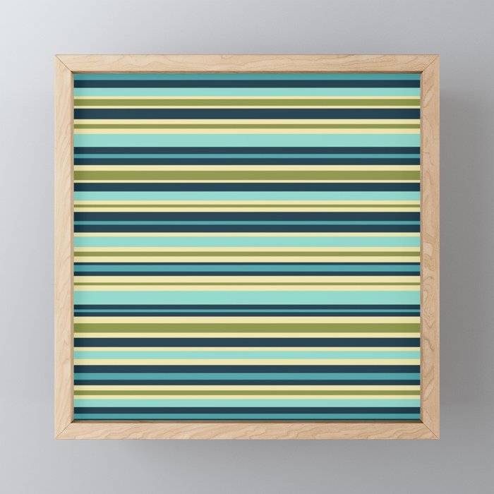 Stripes in Blue Aqua Olive Vanilla Mini Art Print Gallery Image 1