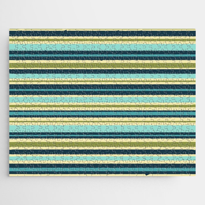 Stripes in Blue Aqua Olive Vanilla Jigsaw Puzzle Gallery Image 1
