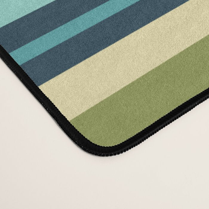Stripes in Blue Aqua Olive Vanilla Desk Mat Gallery Image 4