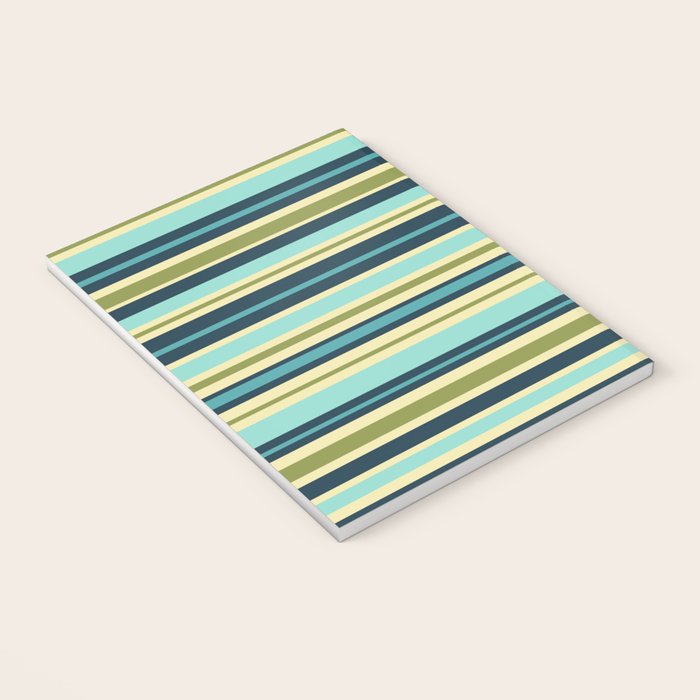 Stripes in Blue Aqua Olive Vanilla Notebook Gallery Image 3