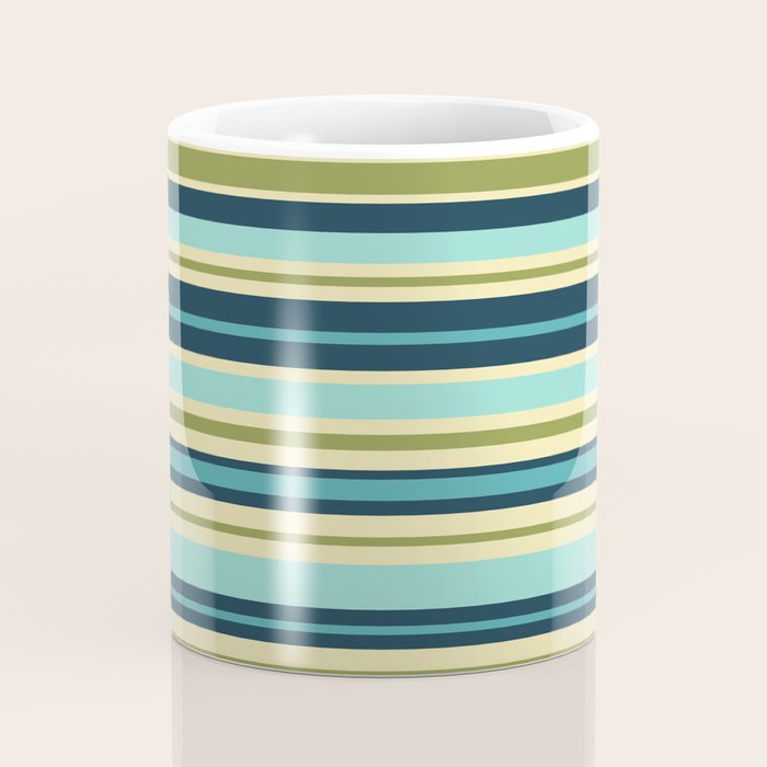 Stripes in Blue Aqua Olive Vanilla Coffee Mug Gallery Image 4