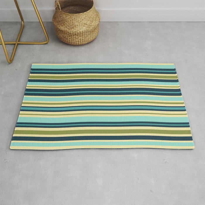 Stripes in Blue Aqua Olive Vanilla Rug Gallery Image 1