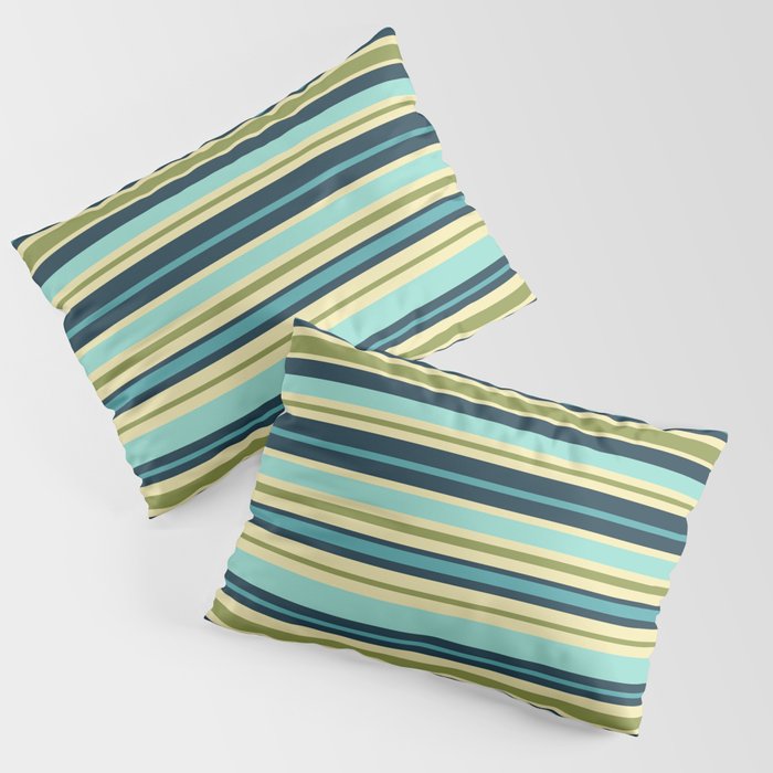 Stripes in Blue Aqua Olive Vanilla Pillow Sham Gallery Image 3