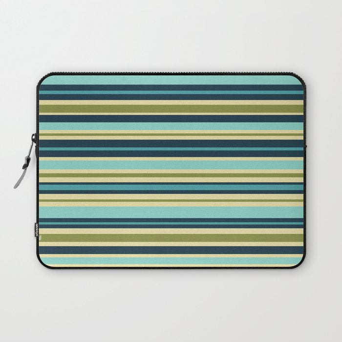 Stripes in Blue Aqua Olive Vanilla Laptop Sleeve Gallery Image 1