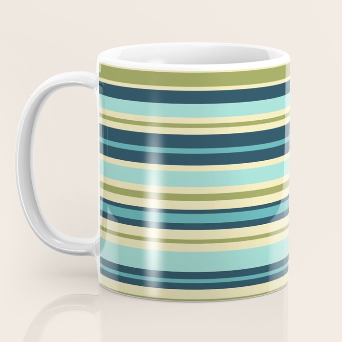 Stripes in Blue Aqua Olive Vanilla Coffee Mug Gallery Image 3