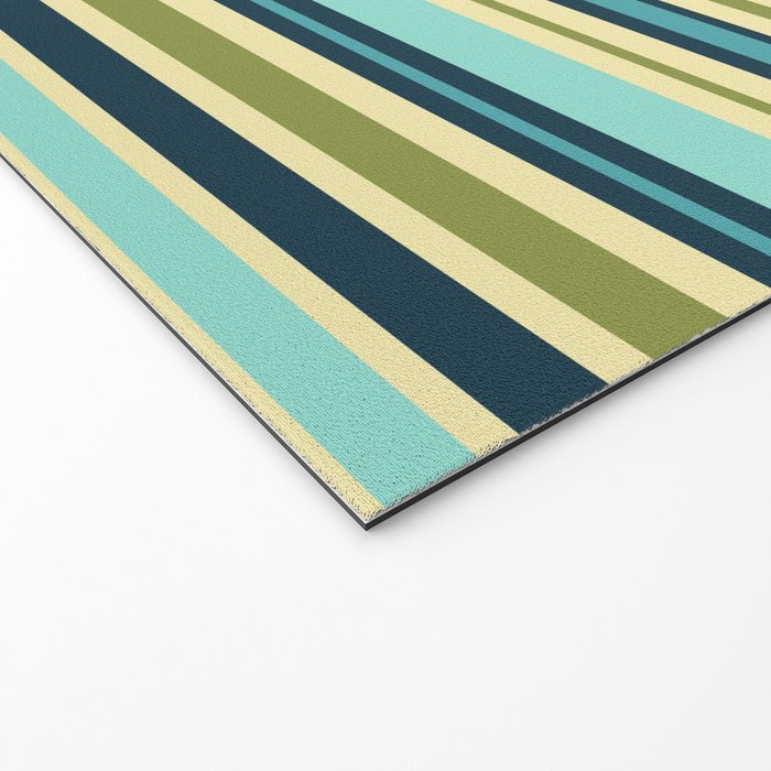 Stripes in Blue Aqua Olive Vanilla Welcome Mat Gallery Image 2