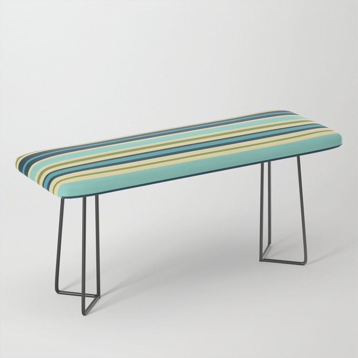 Stripes in Blue Aqua Olive Vanilla Bench Gallery Image 1